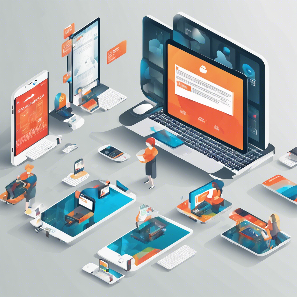 Isometric digital devices with user interaction illustration.