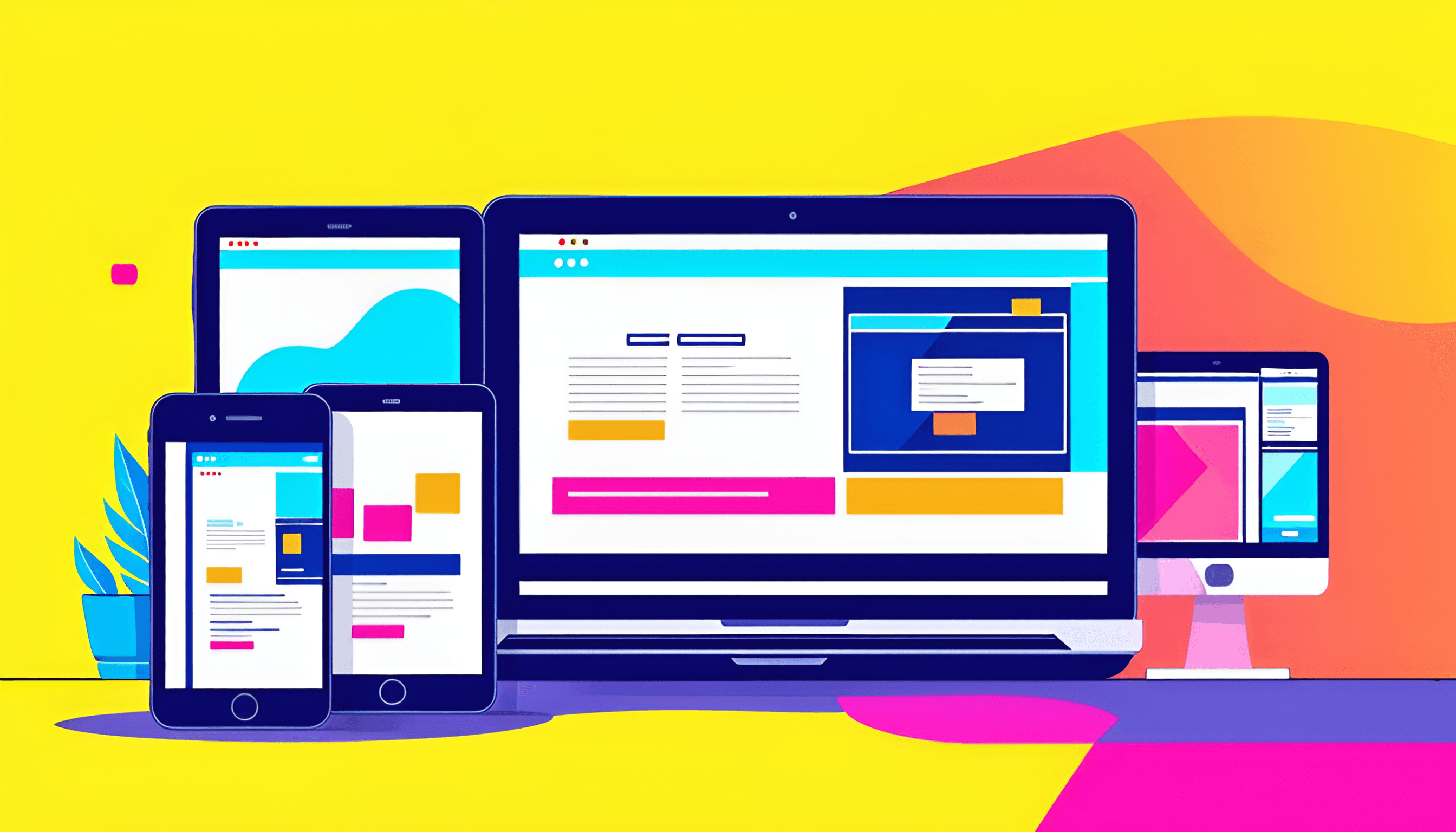 Sample website and app design: modern responsive website and app UI on laptop