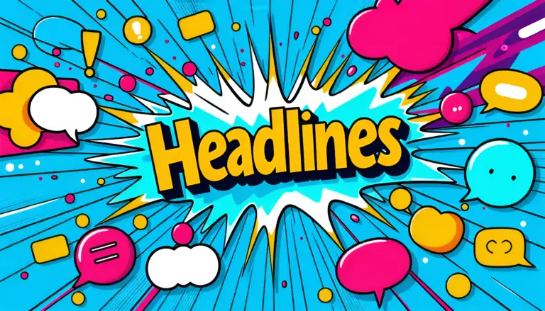 Comic style 'Headlines' graphic with speech bubbles.