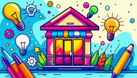 Colourful illustration of a creative shopfront.