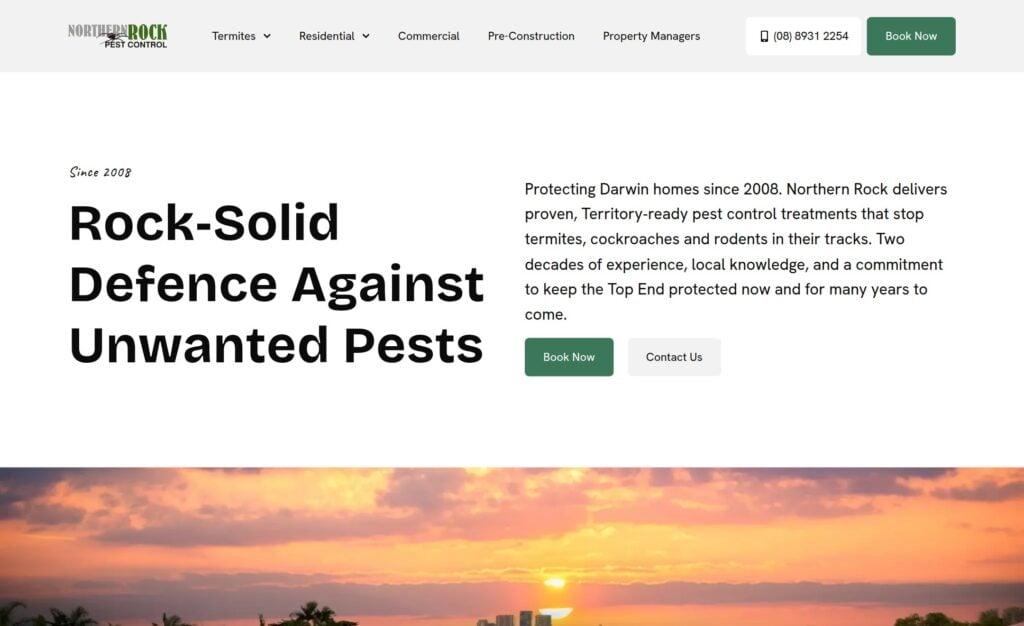 The Northern Rock Pest Control website, built by Dash