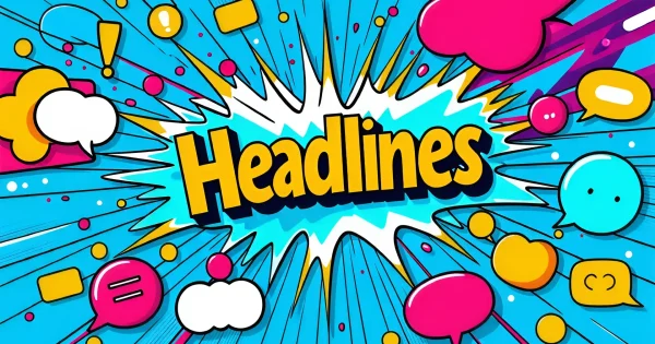 Comic style 'Headlines' graphic with speech bubbles.