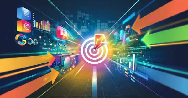 Digital marketing strategy with target and arrows