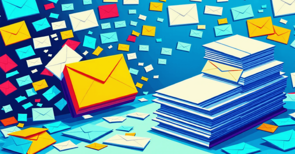 Colourful envelopes flying in a blue background.