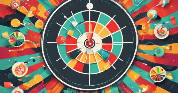 Colourful dartboard with exploding targets and stripes