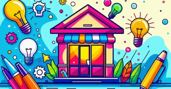 Colourful illustration of a creative shopfront.