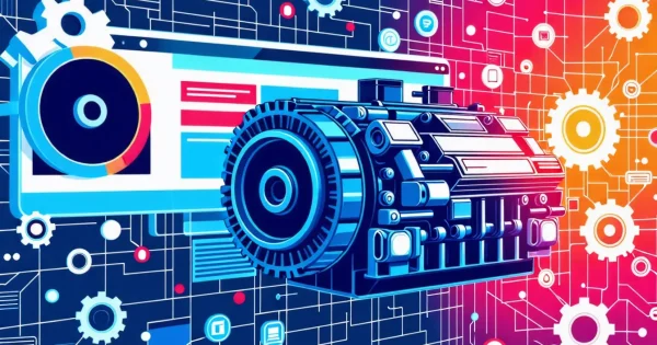Digital engine representing online technology advancement